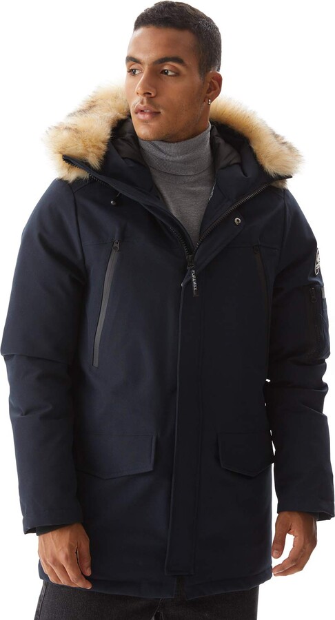 Mens Down Jacket With Faux Fur Lined, Men S Winter Puffer Coat Warm Faux Fur Hooded Jacket