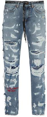 Off-White Off White Distressed Slim Leg Jeans - Mens - Indigo