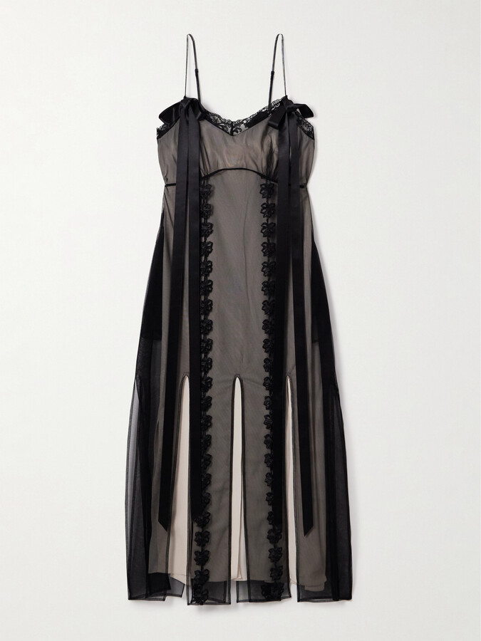 Simone Rocha Bow-detailed Lace-trimmed Chiffon Midi Dress - Black