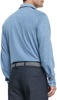 Thumbnail for your product : Ermenegildo Zegna Long-Sleeve Melange-Knit Polo, Blue