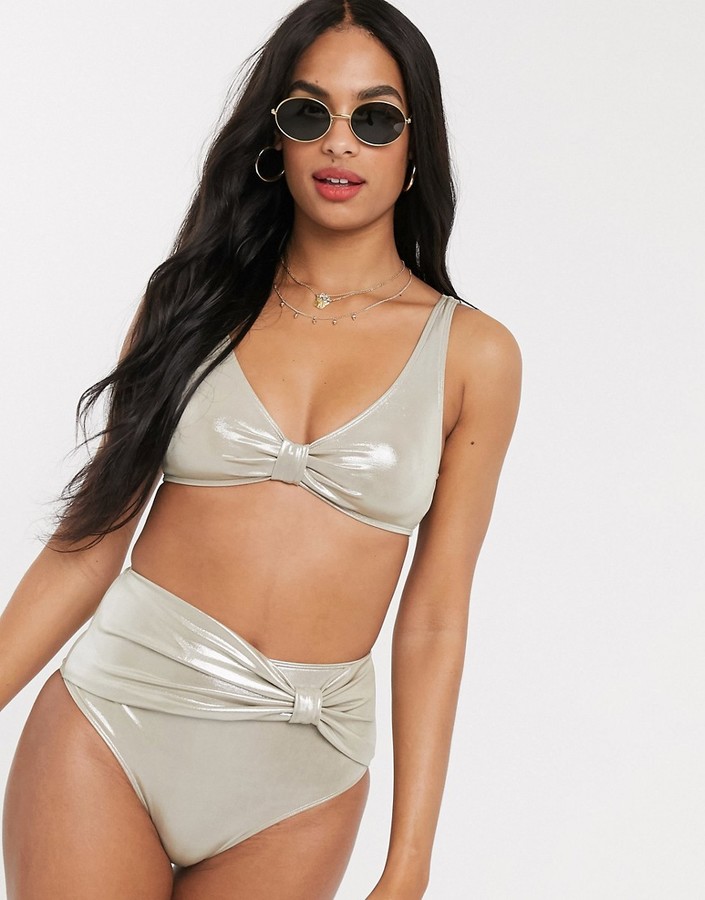 And other stories & high waist shiny bikini bottoms in pastel rose -  ShopStyle Two Piece Swimsuits