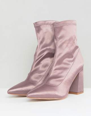 Public Desire Radiate Taupe Satin Sock Ankle Boots