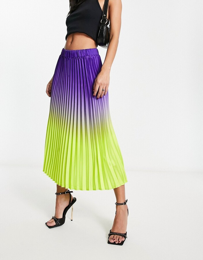 Bias Skirt Riva Split Skirt Pleated Ombre Skirt In Purple And Lime