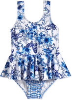 Thumbnail for your product : Seafolly Peplum One-Piece Tank Swimsuit, Blue/White, Girls' 0-7