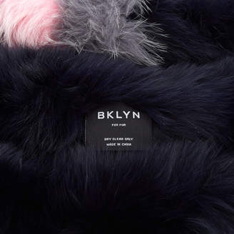 BKLYN Women's Fox Fur Scarf - Navy/Baby Pink Stripes