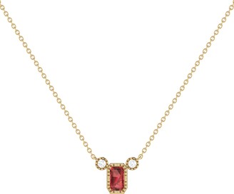 LMJ - Emerald Cut Garnet & Diamond Birthstone Necklace In 14K Yellow Gold