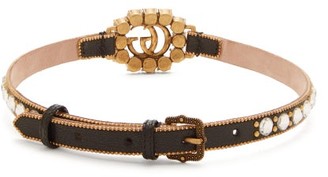 Gucci GG Crystal-embellished Leather Choker - Black Gold