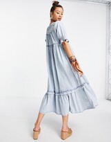 Thumbnail for your product : Free People one and only maxi smock dress with tassel tie in vintage wash denim