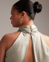 Thumbnail for your product : ASOS Curve ASOS DESIGN Bridesmaid Curve satin ruched halter neck maxi dress in sage green
