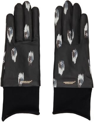 Undercover Black Leather Printed Gloves