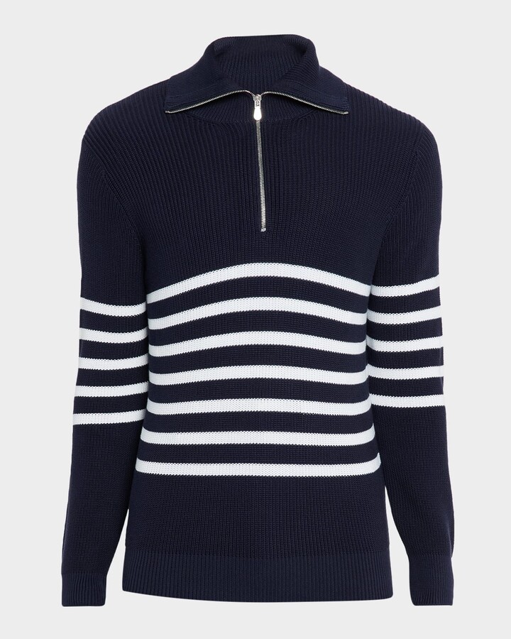 Brunello Cucinelli Men's High Summer Capsule Cotton Rib Half-Zip Sweater