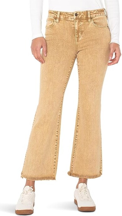 Liverpool Los Angeles Hannah Mid-Rise Crop Flare Pants w/ Fray Women's Clothing Mineral Gold : 6 28, Cotton/Elastane