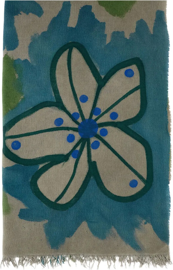 Exquisite J Floral-Pattern Fringed Scarf