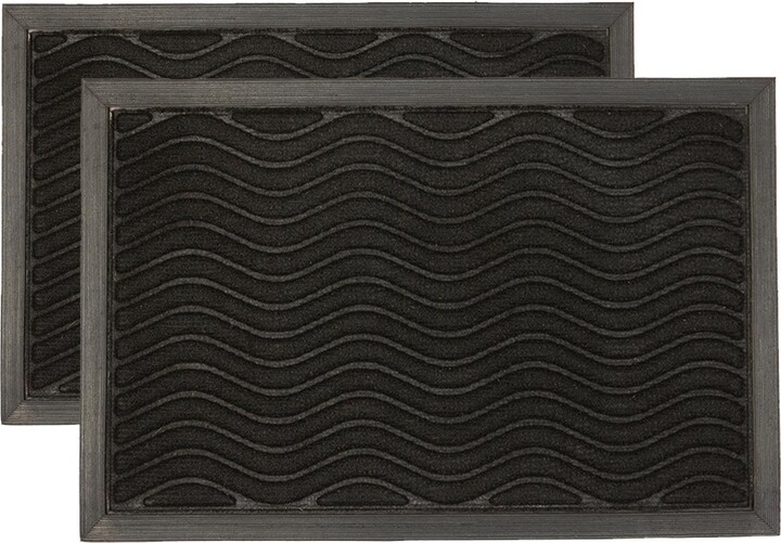 Nicola Spring Heavy Duty Door Mats 60 x 40cm Black Waves Pack of 2