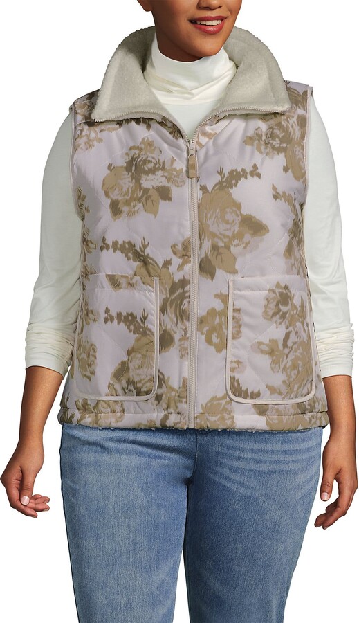 Lands' End Plus Size High Pile Fleece Reversible Mixed Media Vest