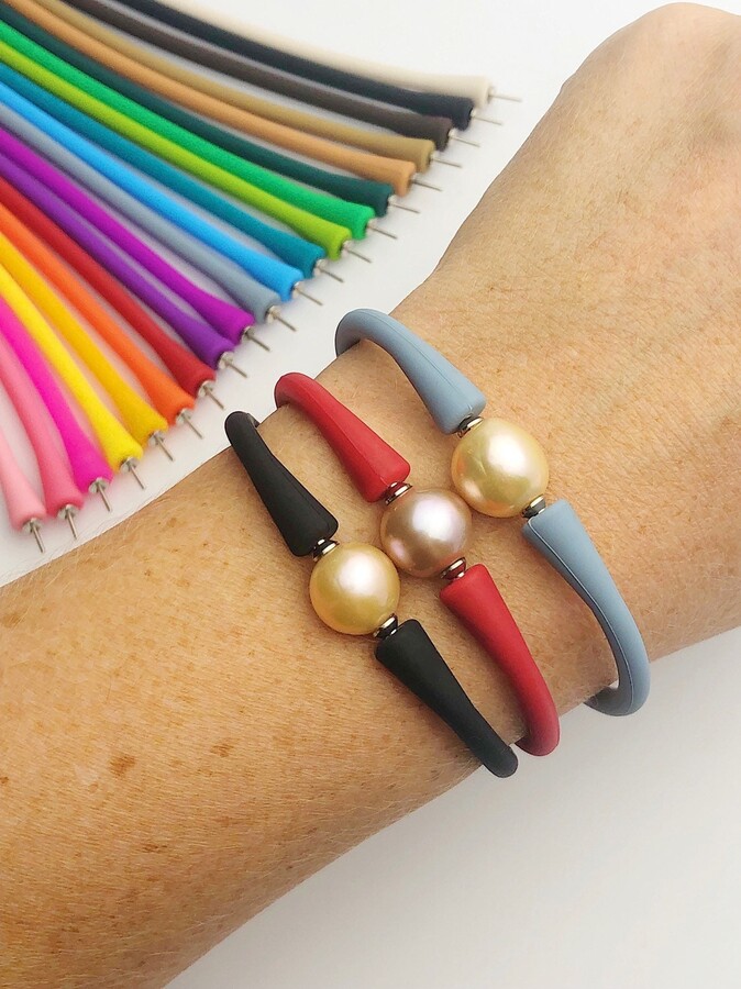 stretchy Edison Pearl Silicone Bracelet, 20 Band Colors Available