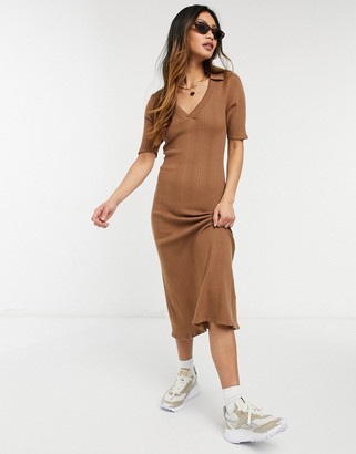 Fashion Union lightweight wide rib knitted midi dress with collar detail