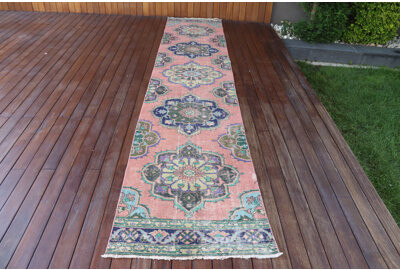 Bungalow Rose Handwoven Turkish Runner Rug In Classic Red And Blue Floral Design For Hallway And Living Room