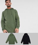 Thumbnail for your product : ASOS DESIGN longer length hoodie 2 pack in black / khaki