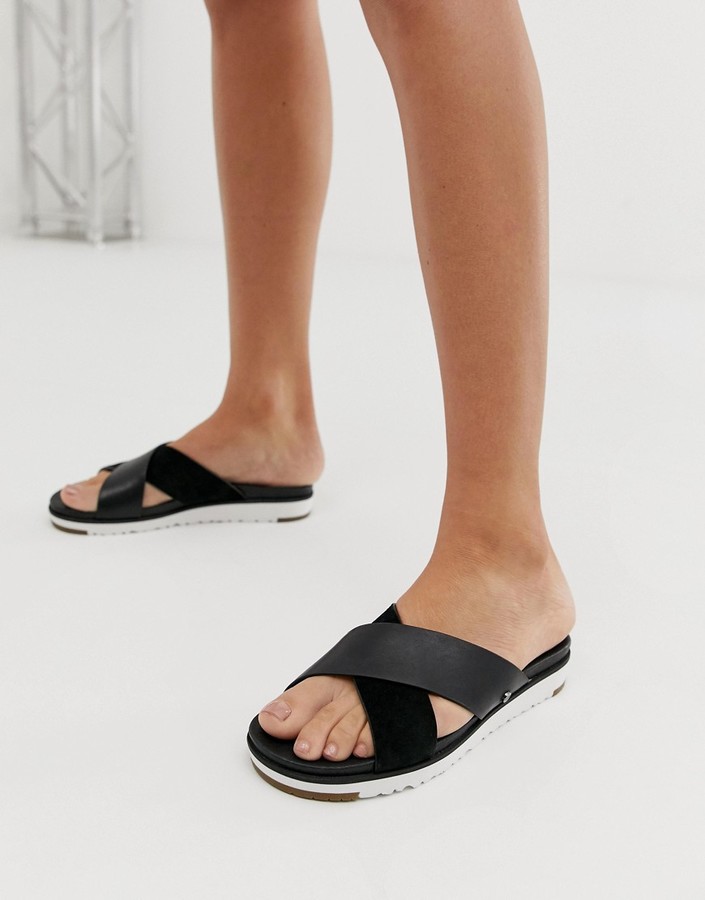 UGG Kari cross strap slides in black - ShopStyle Sandals