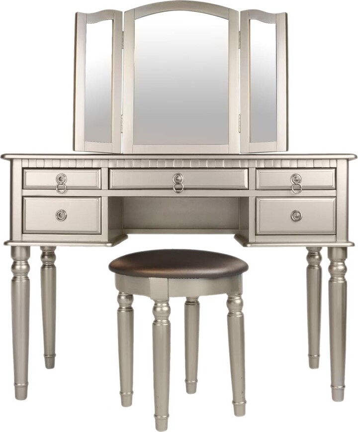 Folded Mirror The World S, Bobkona F4079 St Croix Collection Vanity Set With Stool