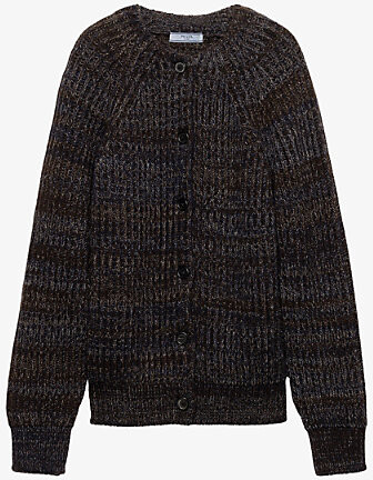 Prada Womens Brown Oversized-Fit Ribbed-Knit Wool and Cashmere-Blend Cardigan 6