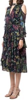 Thumbnail for your product : Marchesa Notte Floral-Print Cold-Shoulder Ruffle Midi Dress