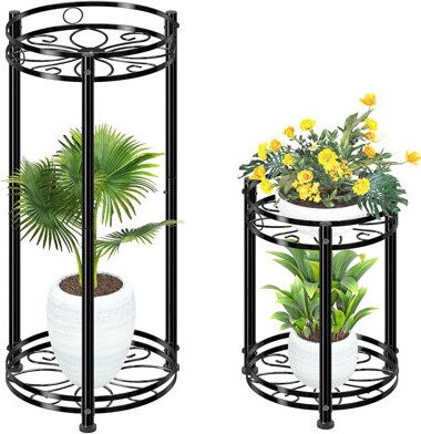 Round Plant Stand Indoor Outdoor, Waterproof Metal Tall 31” Plant Shelf Holder, Heavy Duty Flower Pot Display Rack, 2 Pack, Black