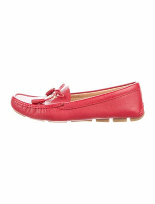 Prada Saffiano Leather Bow Accents Loafers Red - ShopStyle Flats