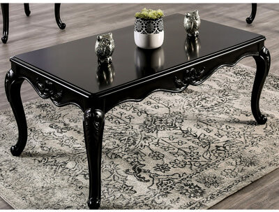 Latitude Run Solid Wood Traditional Coffee Table /Black Finish Curved Shaped Legs Design Design Legs