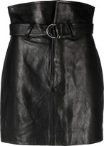 Angelica belted-waist leather skirt 