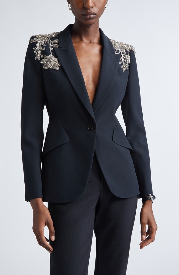 Alexander McQueen Silver Tattoo Peak Shoulder Blazer