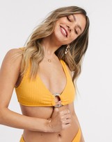 Thumbnail for your product : New Look crinkle front fastening bikini top in yellow
