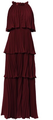 True Decadence Burgundy Tiered Pleated Maxi Dress