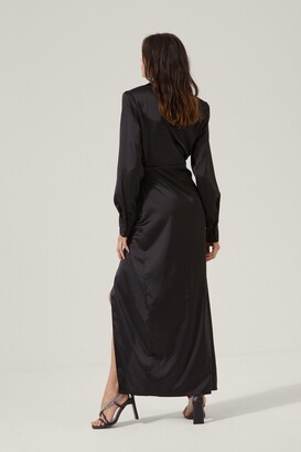 Nasty Gal Womens Satin Wrap Maxi Shirt Dress - Black - 12