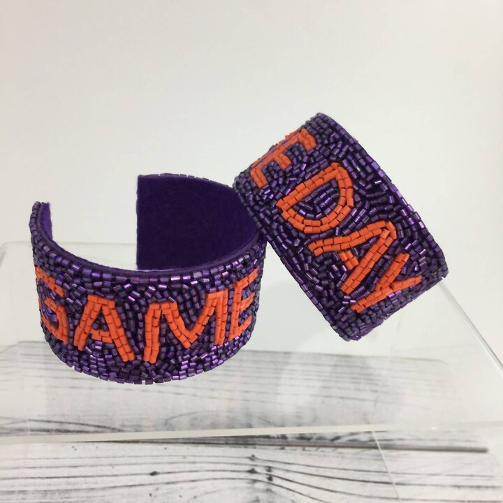 Sophiacollection Beaded "Game Day" Cuff Bracelet In Blue/orange