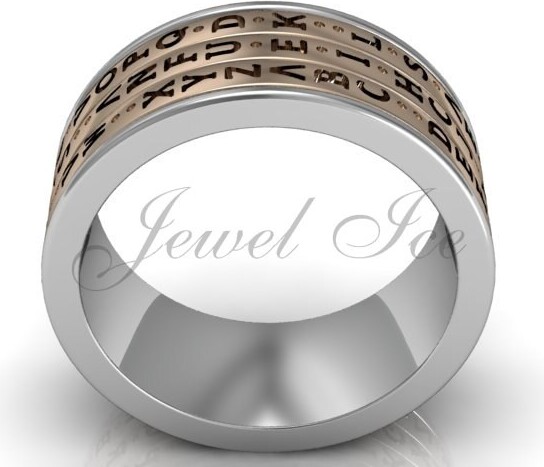 Etsy 14K Two Tone White & Rose Gold Three Row Spinner Da Vinci Cryptex, Codex, Decoder Ring lb-2025-5