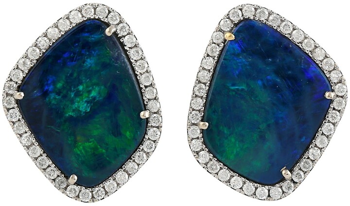 Blue Fire Opal Sapphire Silver Women Jewelry Vintage Gems Stud Earrings OH4453
