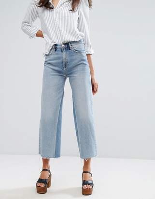MiH Jeans Crop Wide Leg Jean with Contrast Vintage Wash and Raw Hem