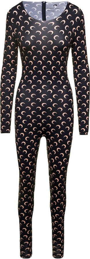 Marine Serre Black Catsuit with All-Over Moonogram Print in Recycled ...