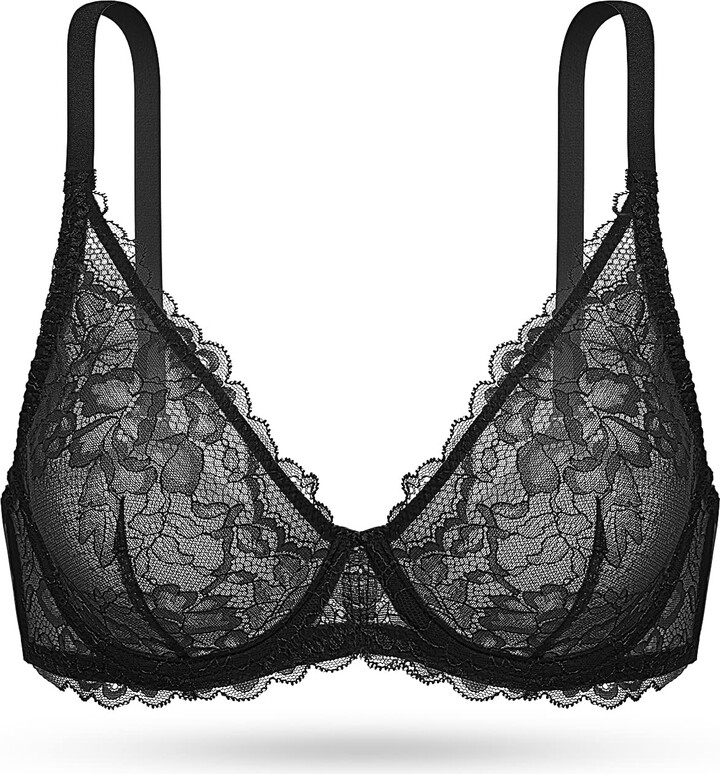 Buy Mesh See Through Unlined Sheer Bra Full Coverage Lace Bralette