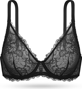 Non-padded underwired lace bra - Black - Ladies