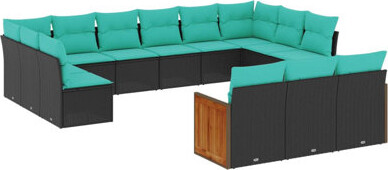 Latitude Run 13 Piece Patio Sofa Set With Cushions Black Poly Rattan