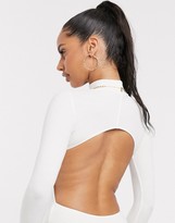 Thumbnail for your product : ASOS DESIGN high neck open back bodysuit with long sleeve in rib in cream