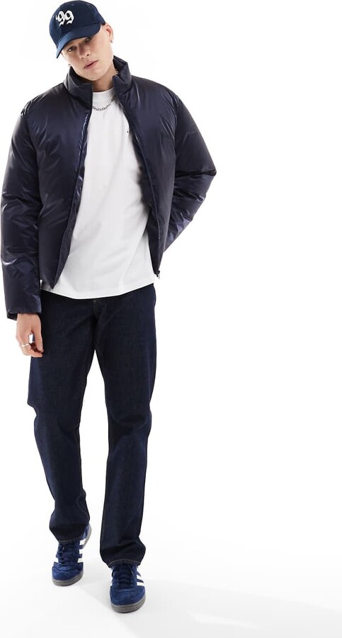 ASOS DESIGN oversized high shine puffer jacket in navy ShopStyle