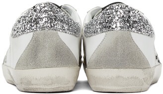 Golden Goose White & Silver Glitter Superstar Sneakers