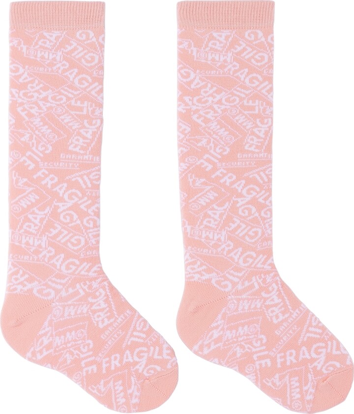MM6 MAISON MARGIELA Kids Pink 'Fragile' Socks