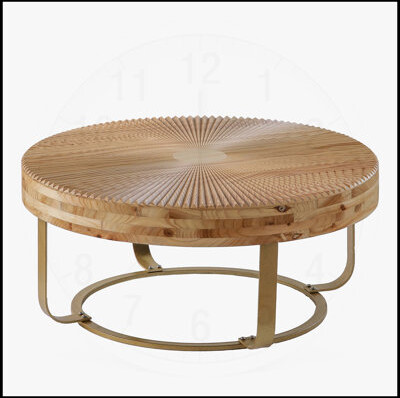 Foundry Select Round Carved Wooden Coffee Table with Metal Legs, Perfect for Contemporary Living and Office Spaces