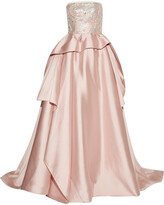 Thumbnail for your product : Reem Acra Embellished Tulle-trimmed Silk And Wool-blend Gown