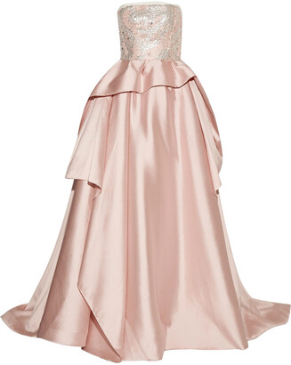 Reem Acra Embellished Tulle-trimmed Silk And Wool-blend Gown